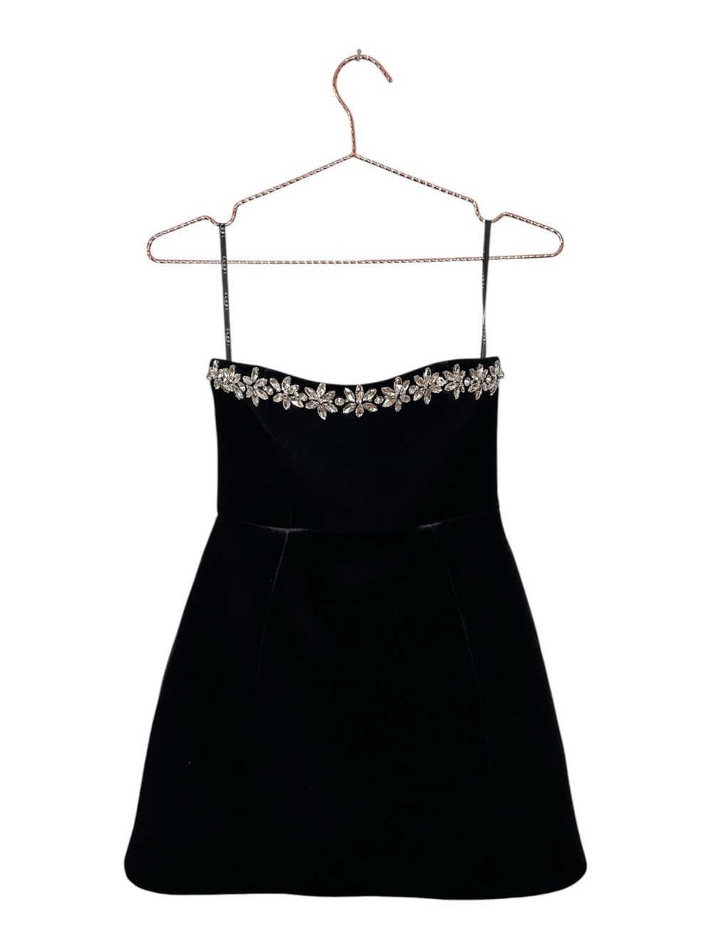 Club L London Strapless Black Velvet Mini Dress with Crystal Trim - Picture 2 of 9